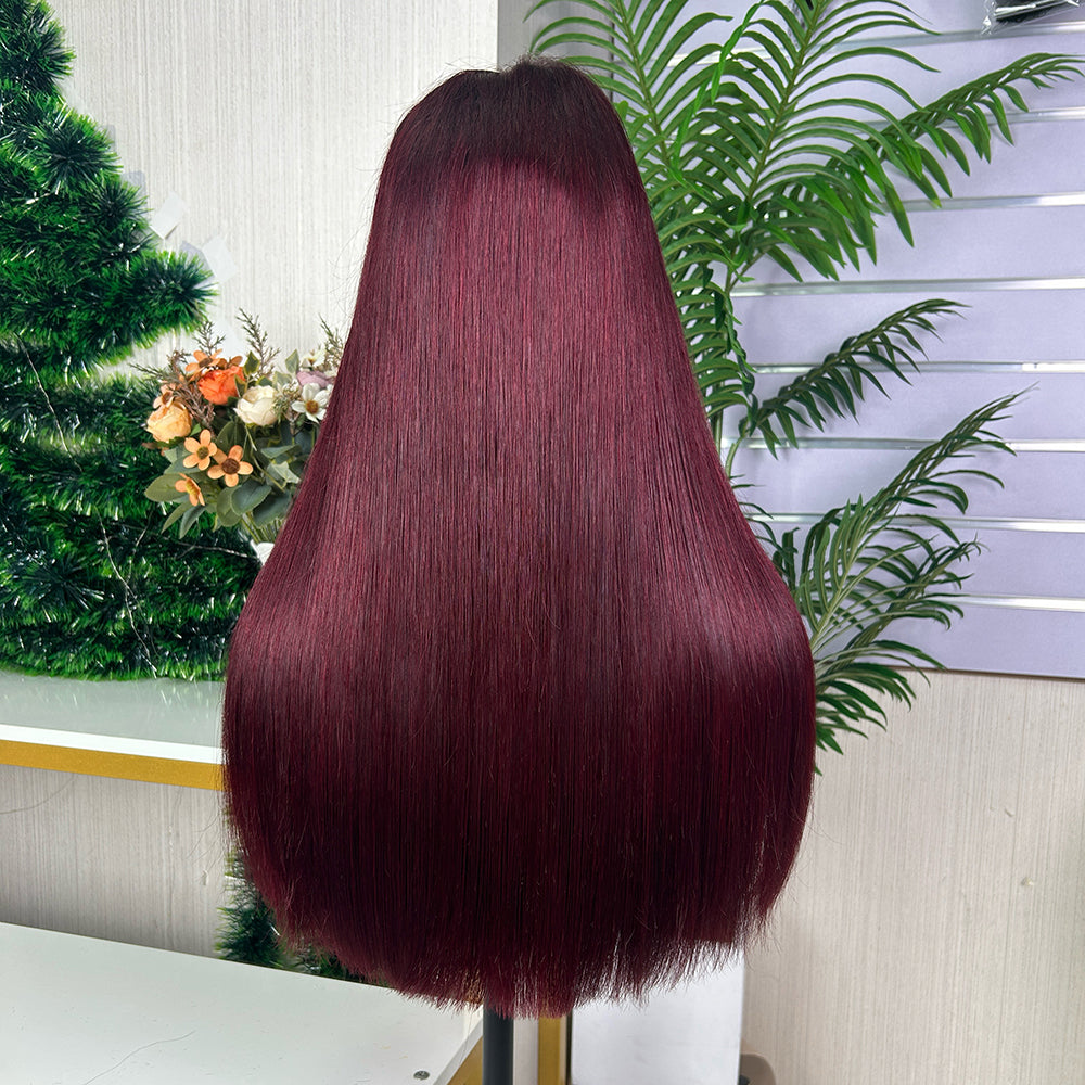 High Quality Burgundy Raw Hair Closure Super Double Drawn Bob Wigs