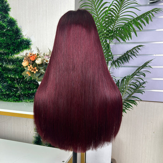 High Quality Burgundy Raw Hair Closure Super Double Drawn Bob Wigs