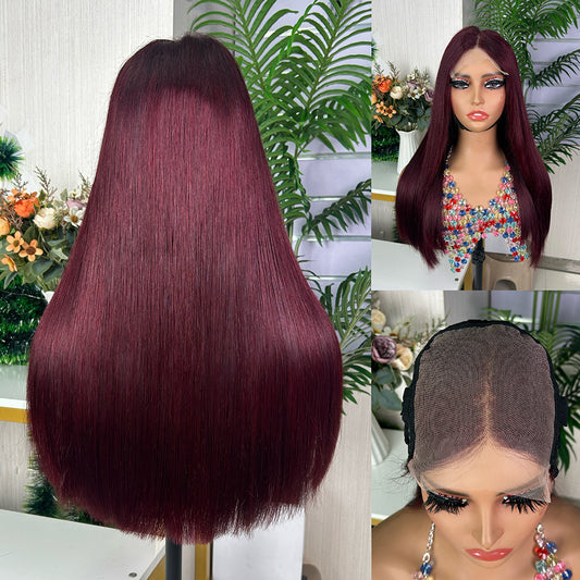 High Quality Burgundy Raw Hair Closure Super Double Drawn Bob Wigs
