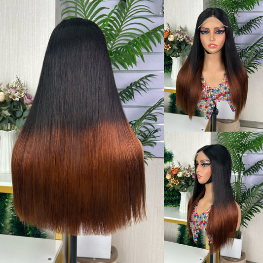 Black & Honey Brown Raw Hair Closure Super Double Drawn Bob Wigs