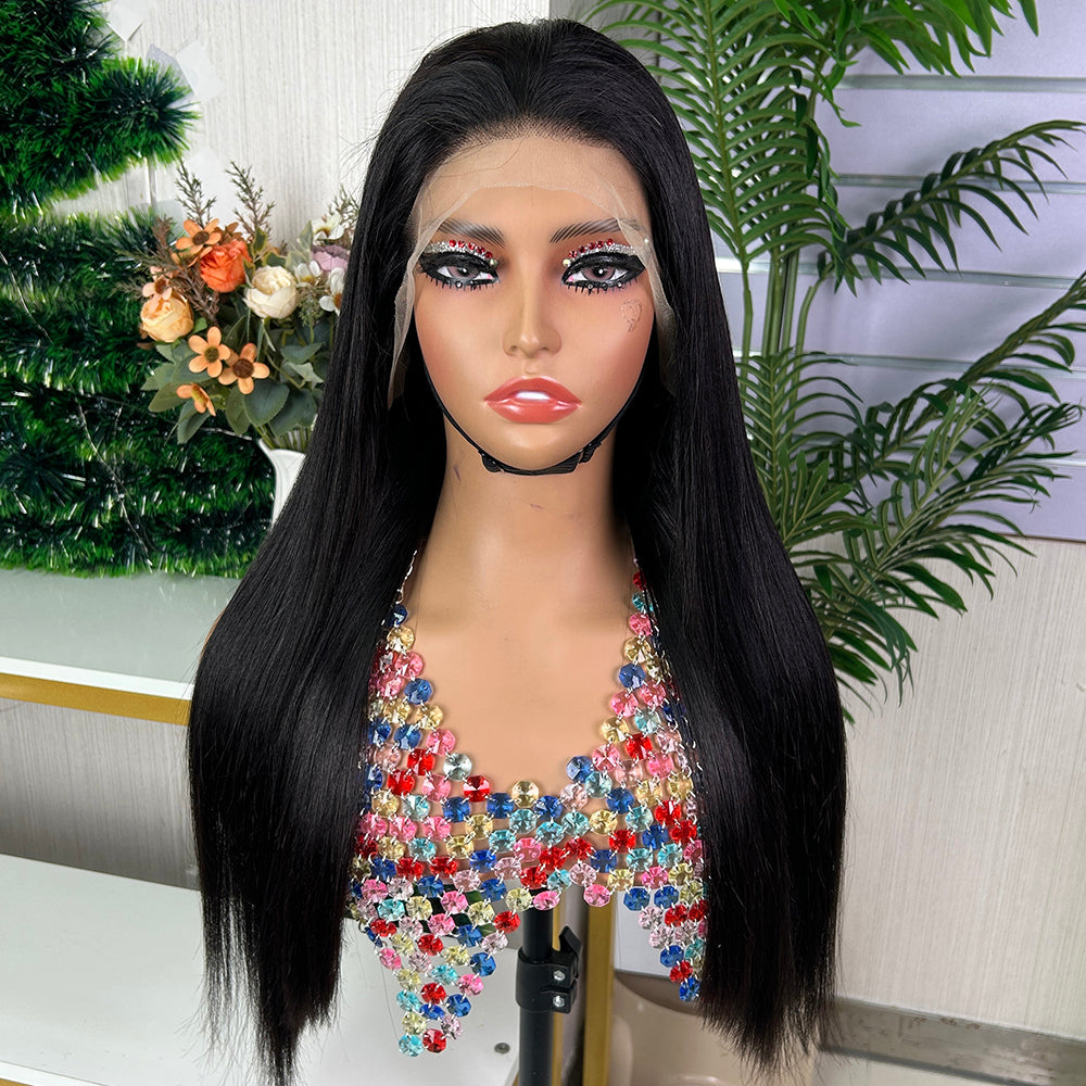 High Quality Nature Black Raw Hair Frontal Super Double Drawn Bob Wigs