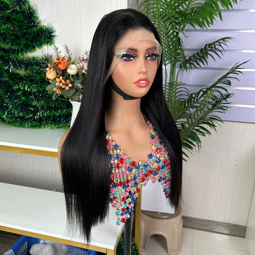 High Quality Nature Black Raw Hair Frontal Super Double Drawn Bob Wigs