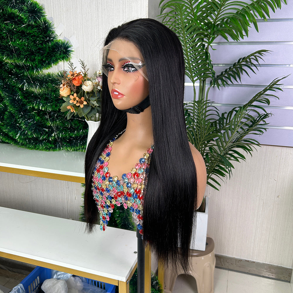 High Quality Nature Black Raw Hair Frontal Super Double Drawn Bob Wigs