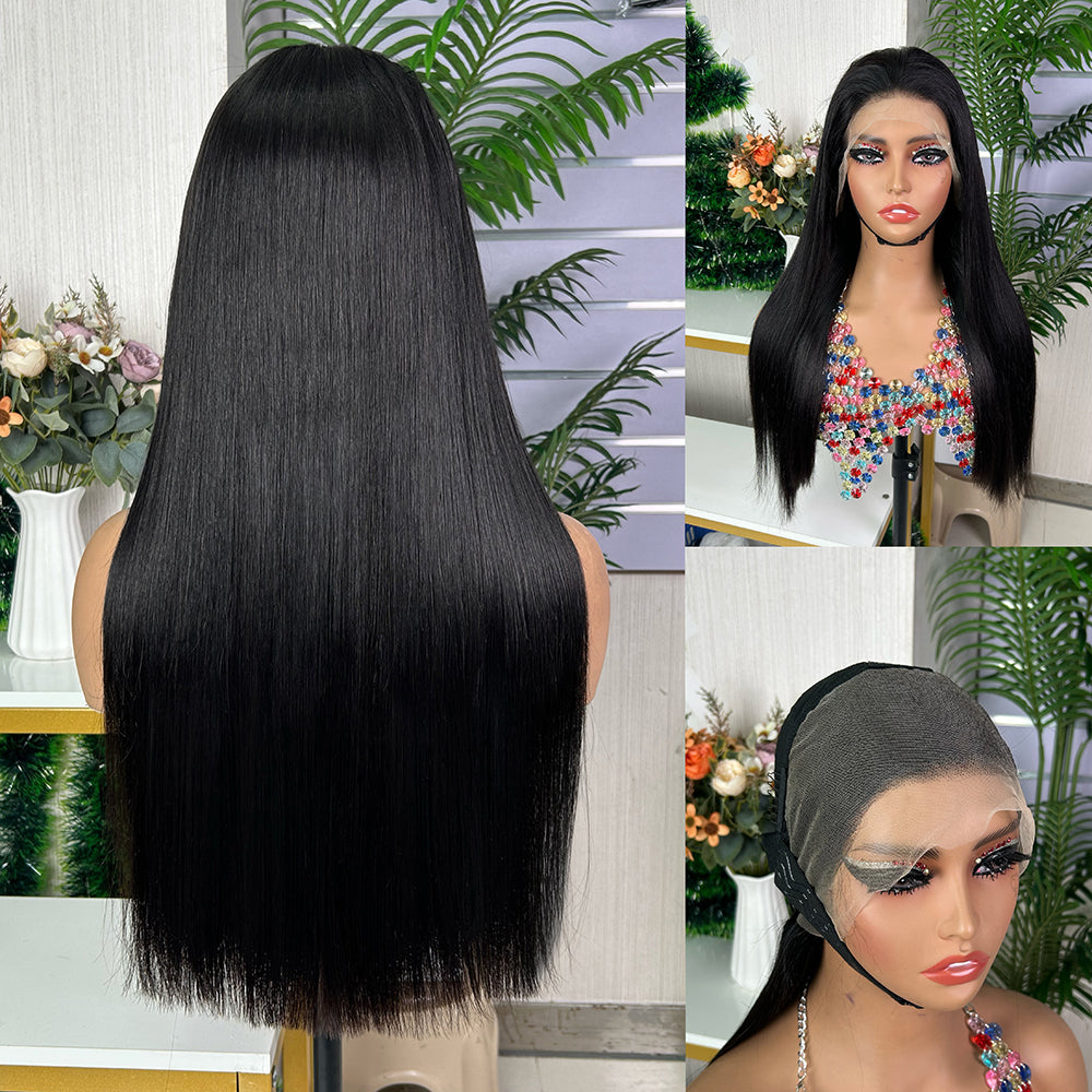 High Quality Nature Black Raw Hair Frontal Super Double Drawn Bob Wigs
