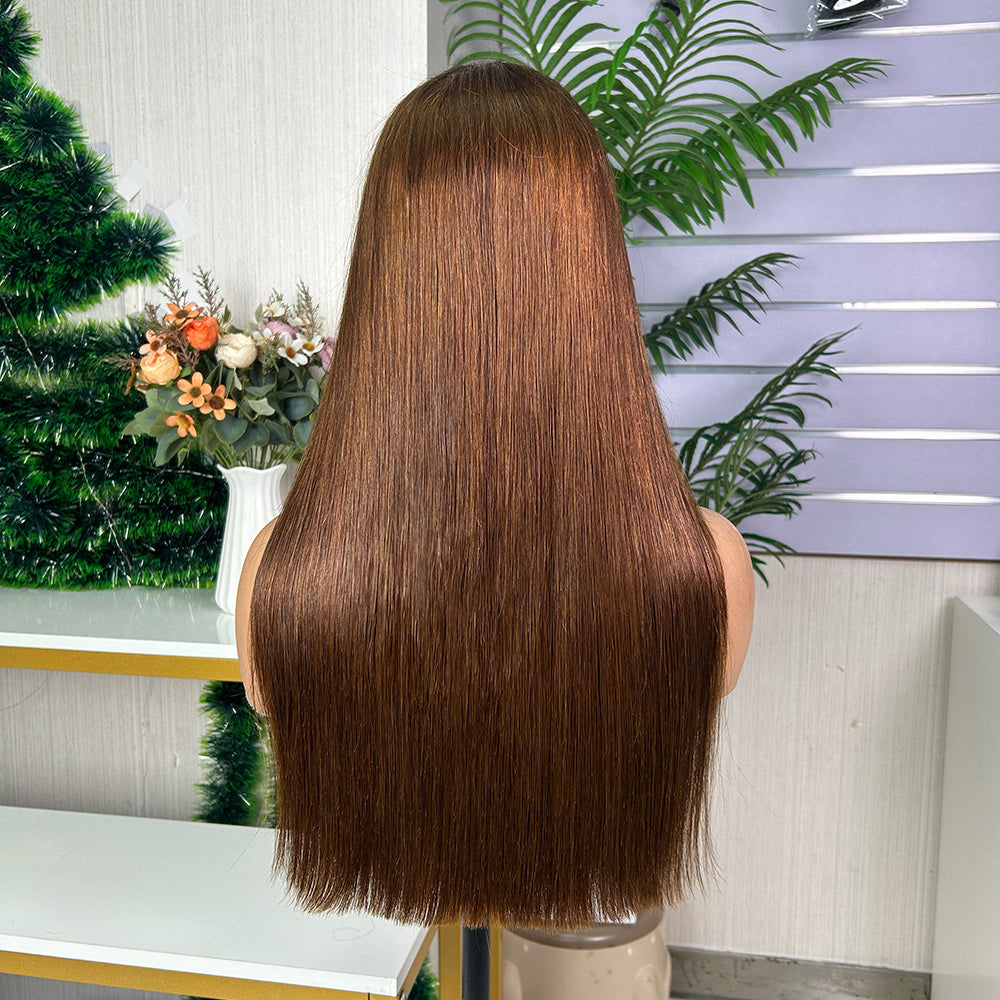 High Quality Honey Brown Frontal Raw Hair Super Double Drawn Bob Wigs