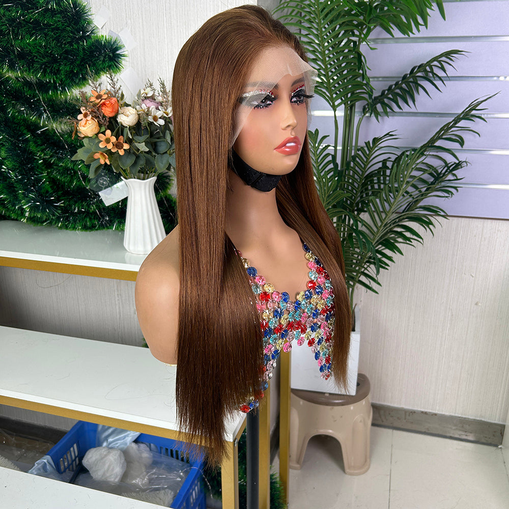 High Quality Honey Brown Frontal Raw Hair Super Double Drawn Bob Wigs