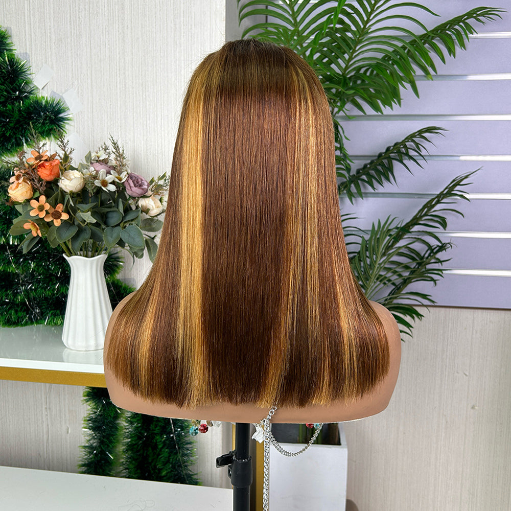 High Quality Mix Honey Brown Frontal Raw Hair Super Double Drawn Bob Wigs