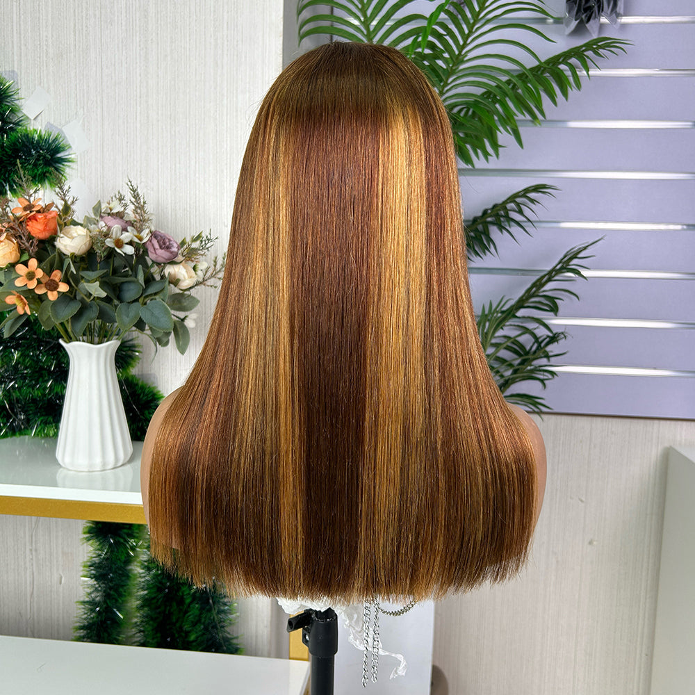 High Quality Mix Honey Brown Frontal Raw Hair Super Double Drawn Bob Wigs