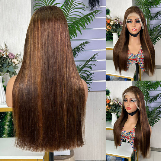 High Quality Mix Honey Brown Frontal Raw Hair Super Double Drawn Bob Wigs