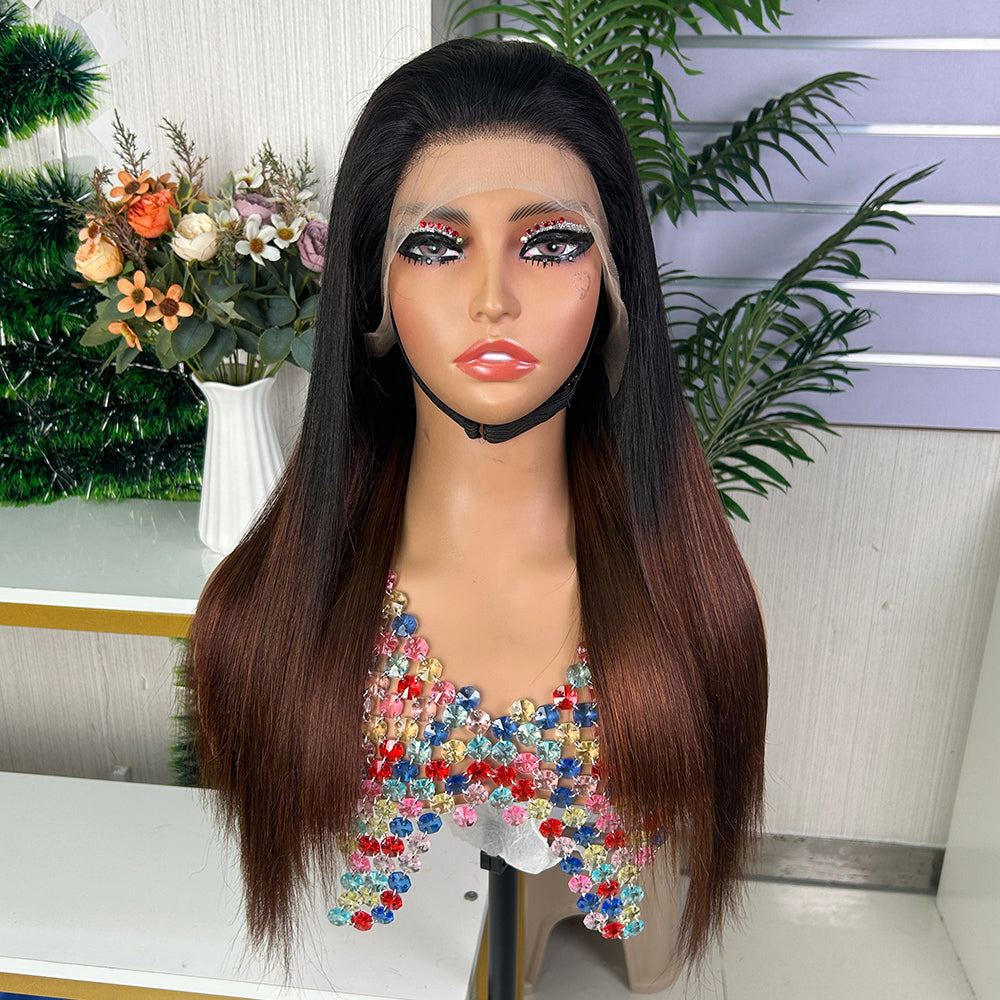 High Quality Black & Honey Brown Frontal Raw Hair Super Double Drawn Bob Wigs