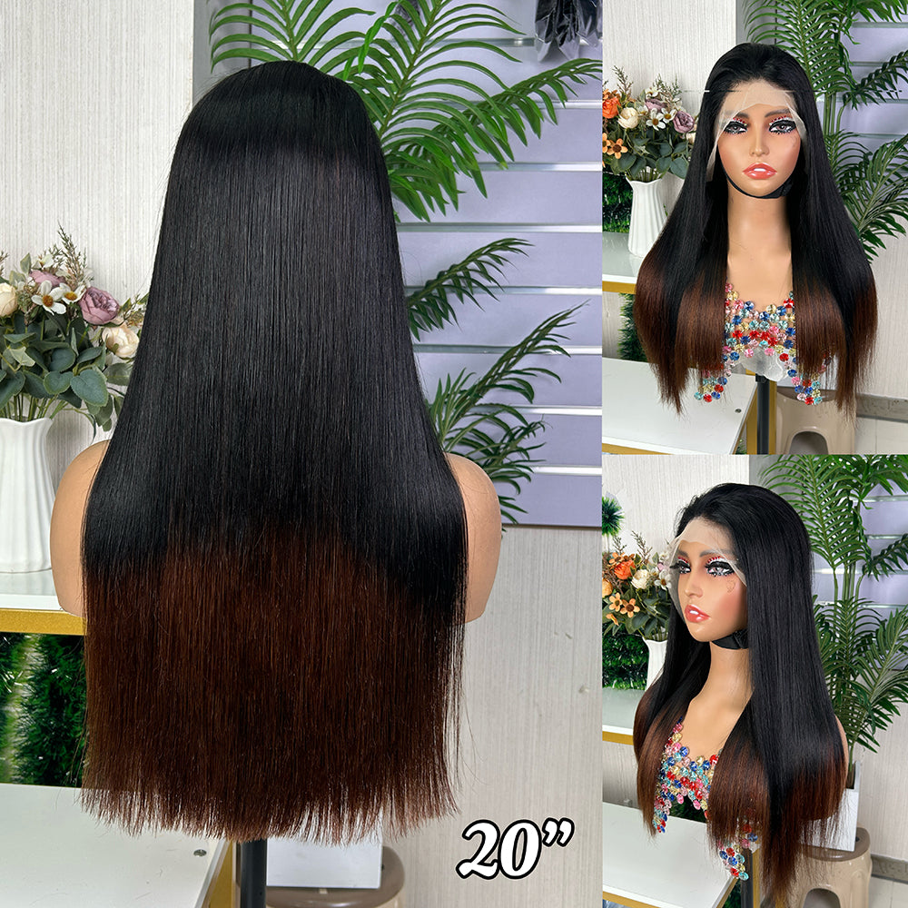 High Quality Black & Honey Brown Frontal Raw Hair Super Double Drawn Bob Wigs