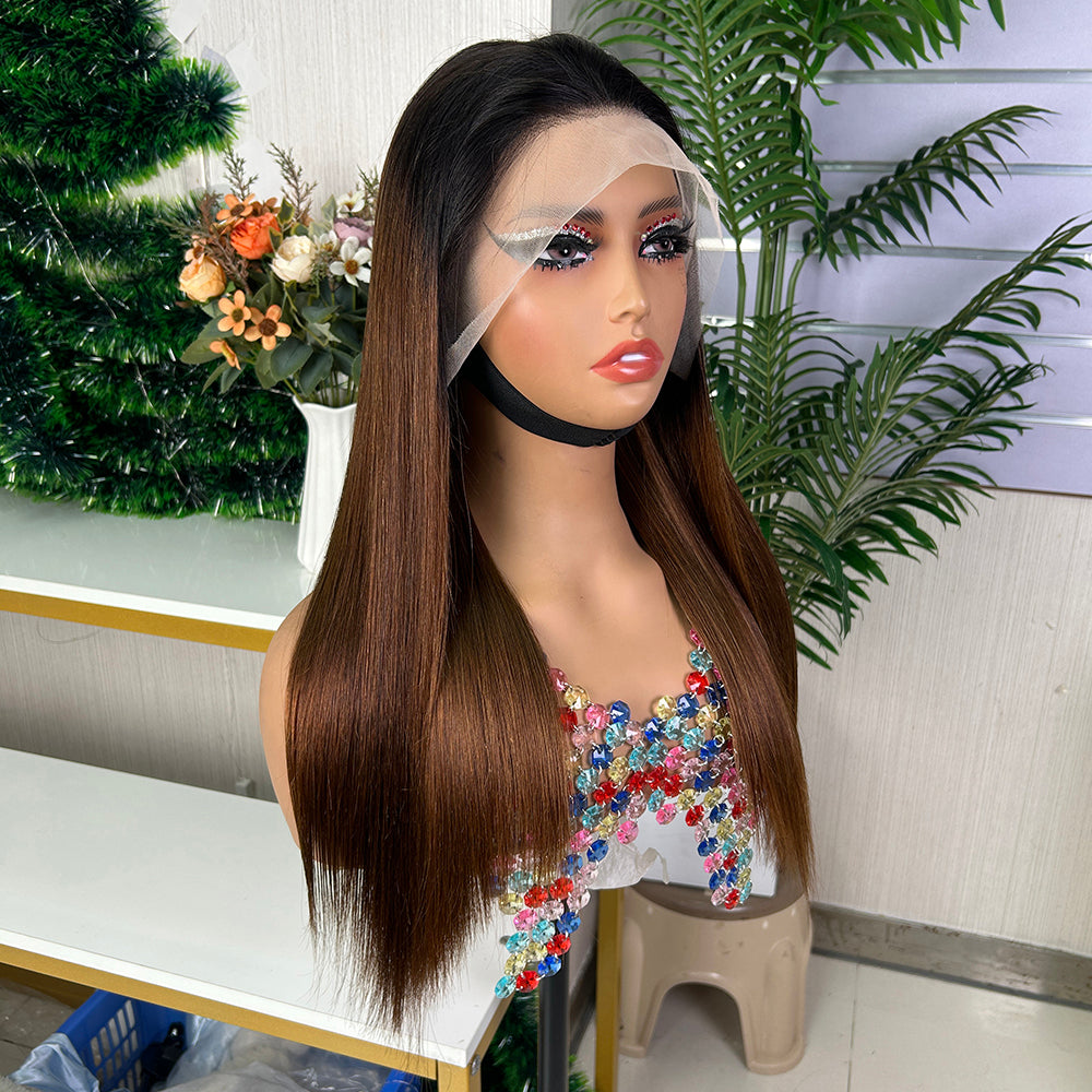 High Quality Black & Honey Brown Frontal Raw Hair Super Double Drawn Bob Wigs
