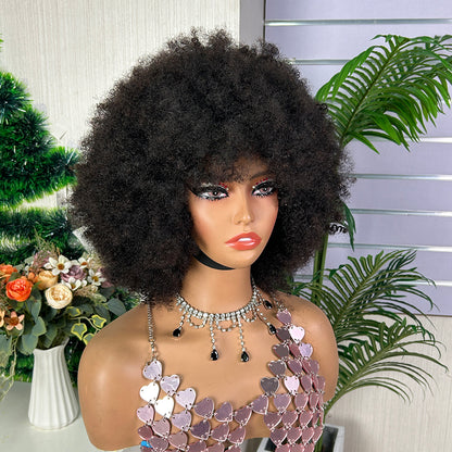 Nature Black Raw Hair Afro Curly Human Hair Fringe Wig（Custom Order）