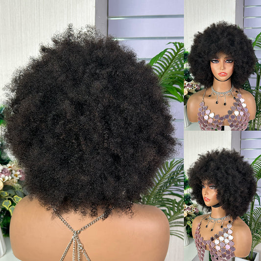 Nature Black Raw Hair Afro Curly Human Hair Fringe Wig（Custom Order）