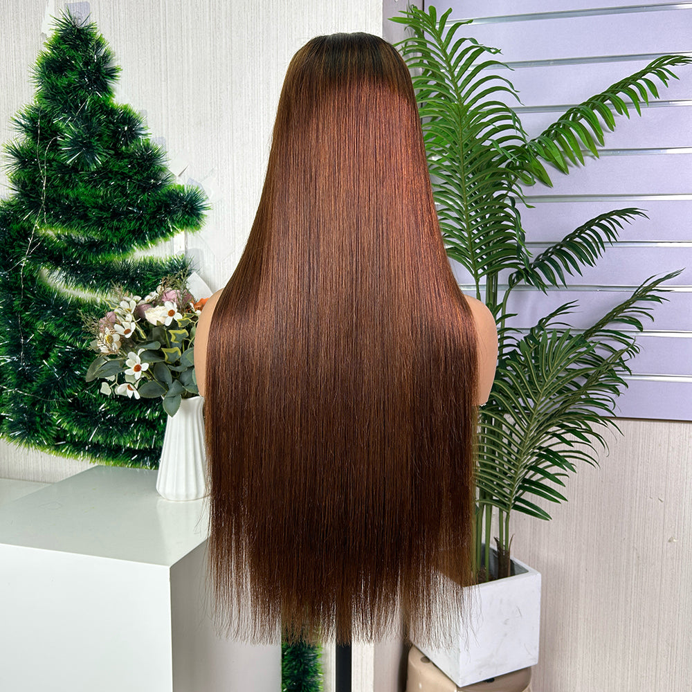 Nature Black & Honey Brown 5x5 HD Lace Closure Raw Hair Bob Wigs