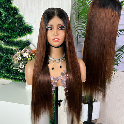 Nature Black & Honey Brown 5x5 HD Lace Closure Raw Hair Bob Wigs