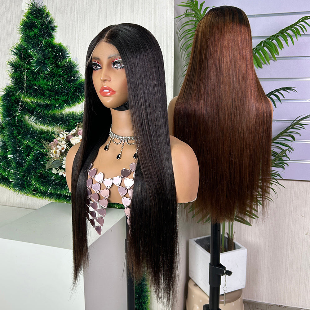Nature Black & Honey Brown 5x5 HD Lace Closure Raw Hair Bob Wigs