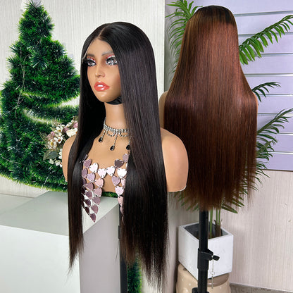 Nature Black & Honey Brown 5x5 HD Lace Closure Raw Hair Bob Wigs