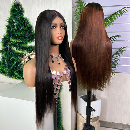 Nature Black & Honey Brown 5x5 HD Lace Closure Raw Hair Bob Wigs