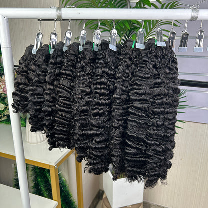Nature Black Raw Hair Sdd Burmese Curly Hair With 2 Bundles