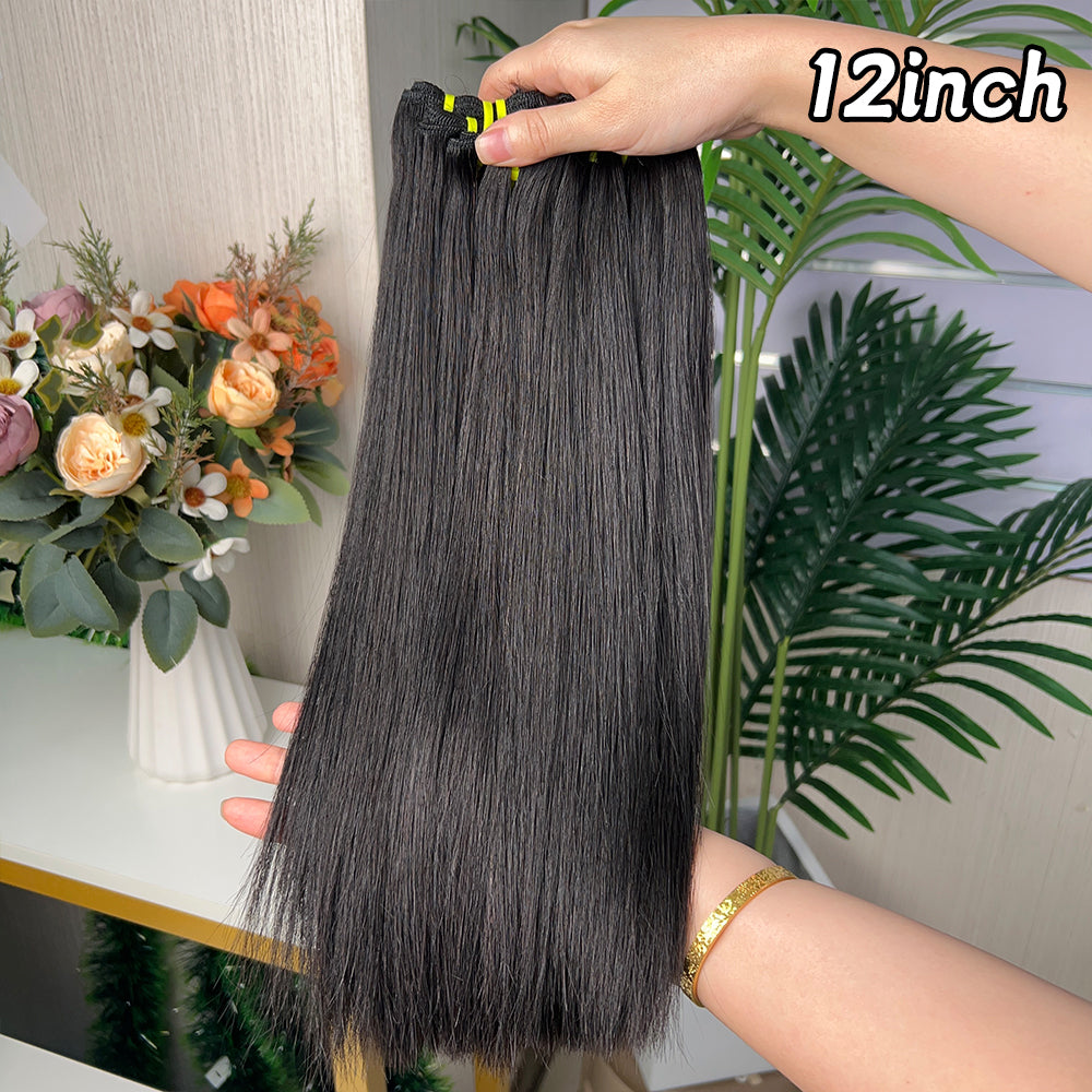 Nature Black Raw Hair Super Double Drawn Straight Hair With 2 Bundiles