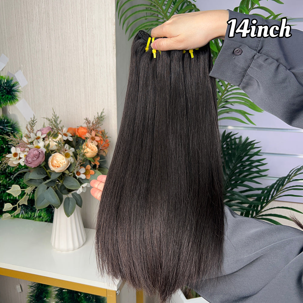 Nature Black Raw Hair Super Double Drawn Straight Hair With 2 Bundiles