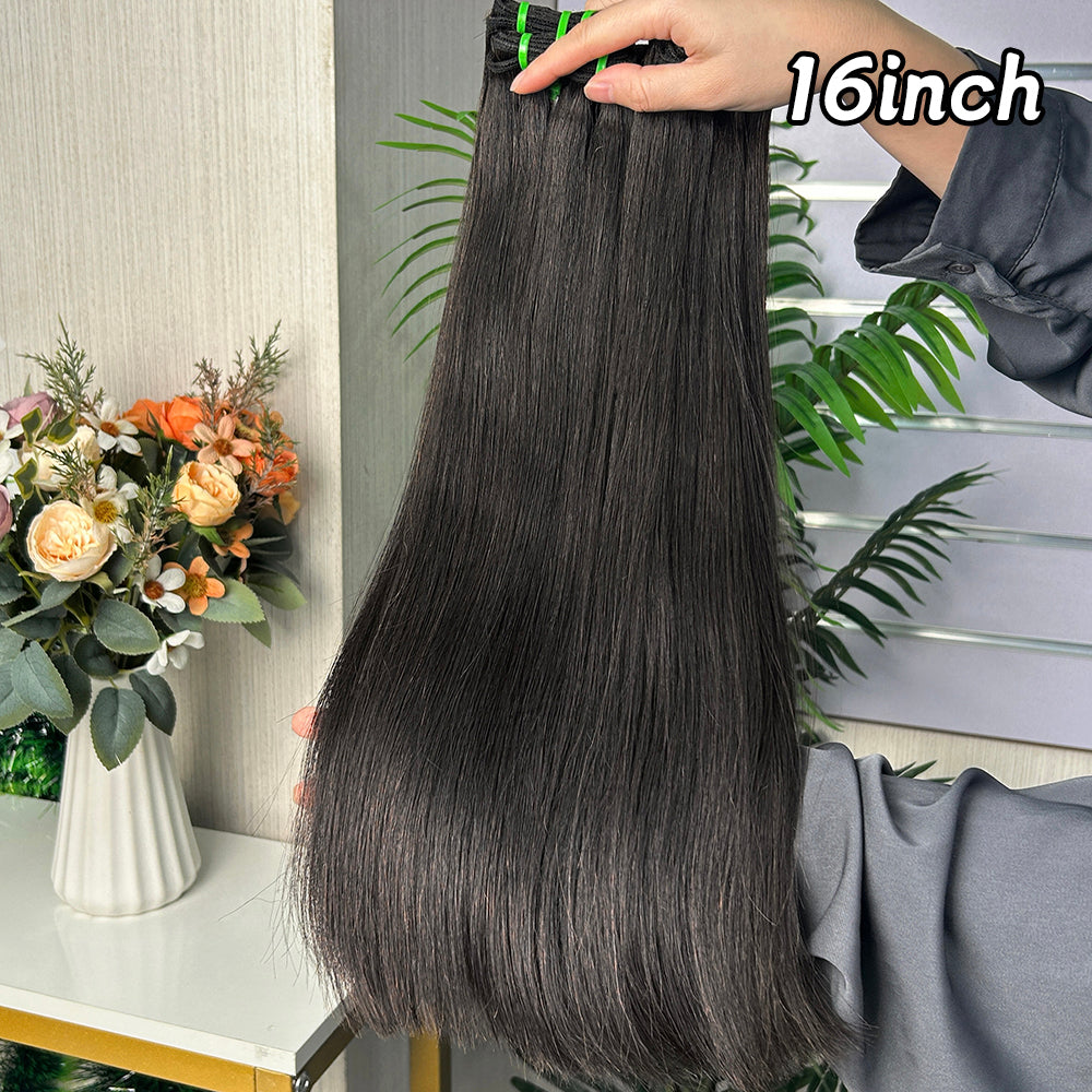 Nature Black Raw Hair Super Double Drawn Straight Hair With 2 Bundiles