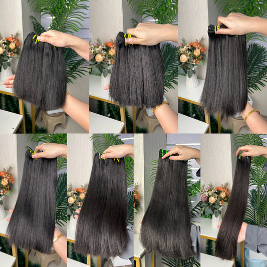 Nature Black Super Double Drawn Virgin Hair Straight Hair With 2 Bundles