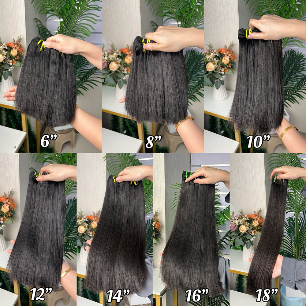 Nature Black Raw Hair Super Double Drawn Straight Hair With 2 Bundiles
