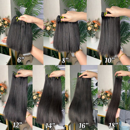 Nature Black Raw Hair Super Double Drawn Straight Hair With 2 Bundiles
