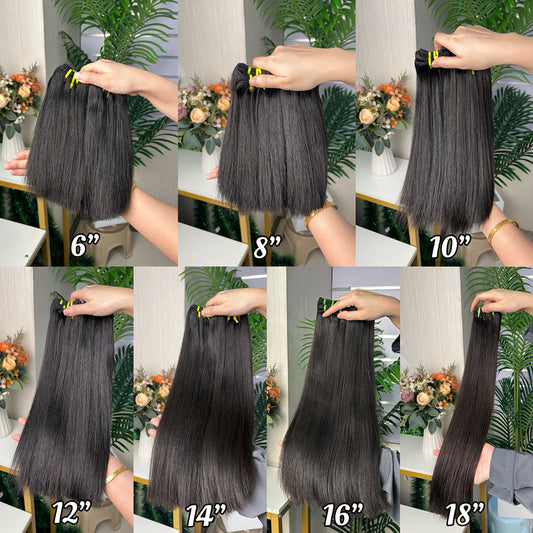 Nature Black Raw Hair Super Double Drawn Straight Hair With 2 Bundiles