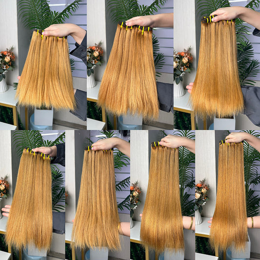 High Light Brown Super Double Drawn Virgin Hair Straight Hair With 2 Bundles