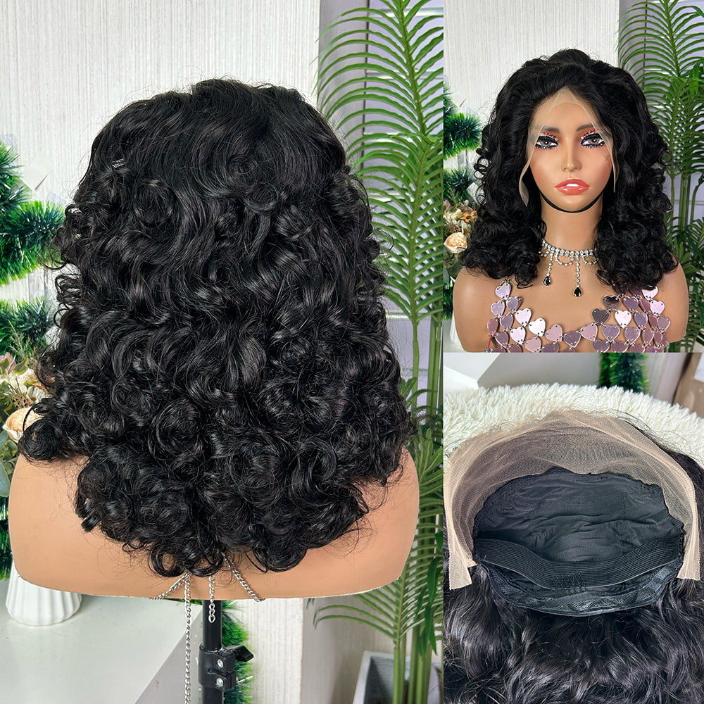 Nature Black Bouncy Lace Frontal Raw Human Hair Wigs