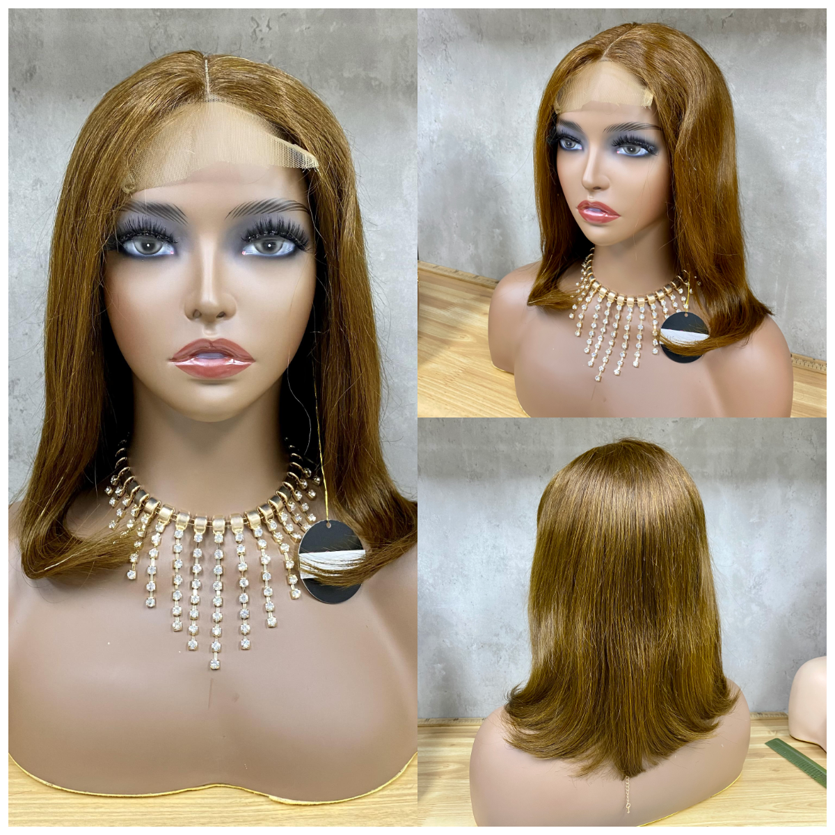 Brown Remy Human 4x4 lace closure Hair Staight Bob Wig