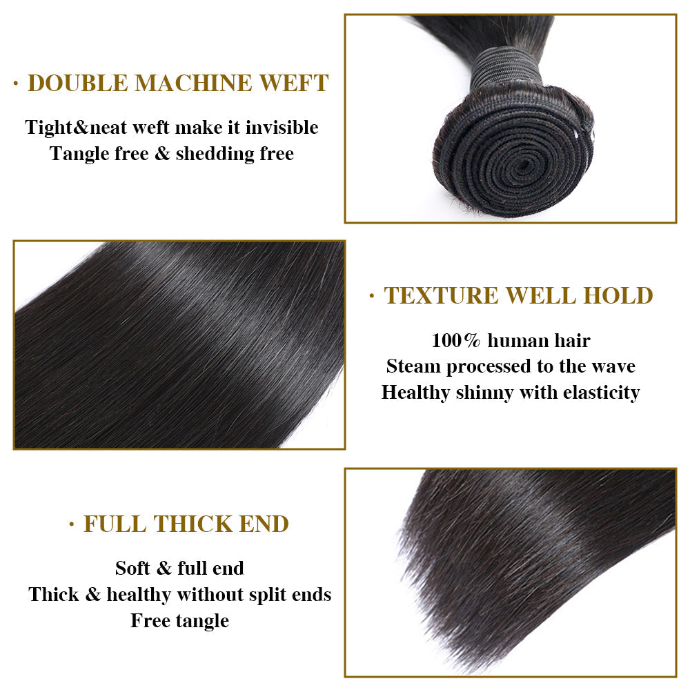 Deep Wave 100% cheveux humains 3 faisceaux avec 13x4 dentelle frontale noir naturel