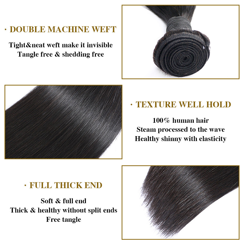 Cheveux lâches de Remy de vague 3 paquets avec le noir naturel de la fermeture de la dentelle 4x4