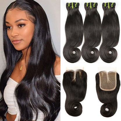 1b# Hook Straight Fumi Hair 3 faisceaux avec fermeture à lacet 4x4