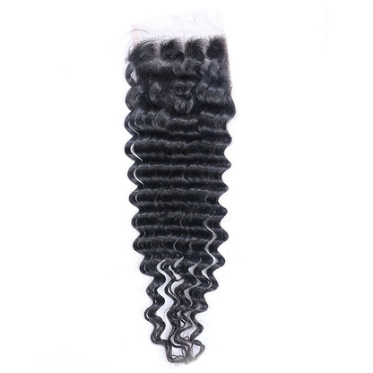 Deep Wave 100% cheveux humains 3 faisceaux avec fermeture à lacet 4x4 noir naturel