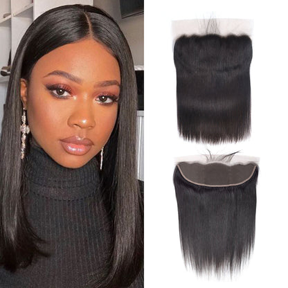 Lisse 100% Cheveux Humains 13x4 Lace Frontal Noir Naturel