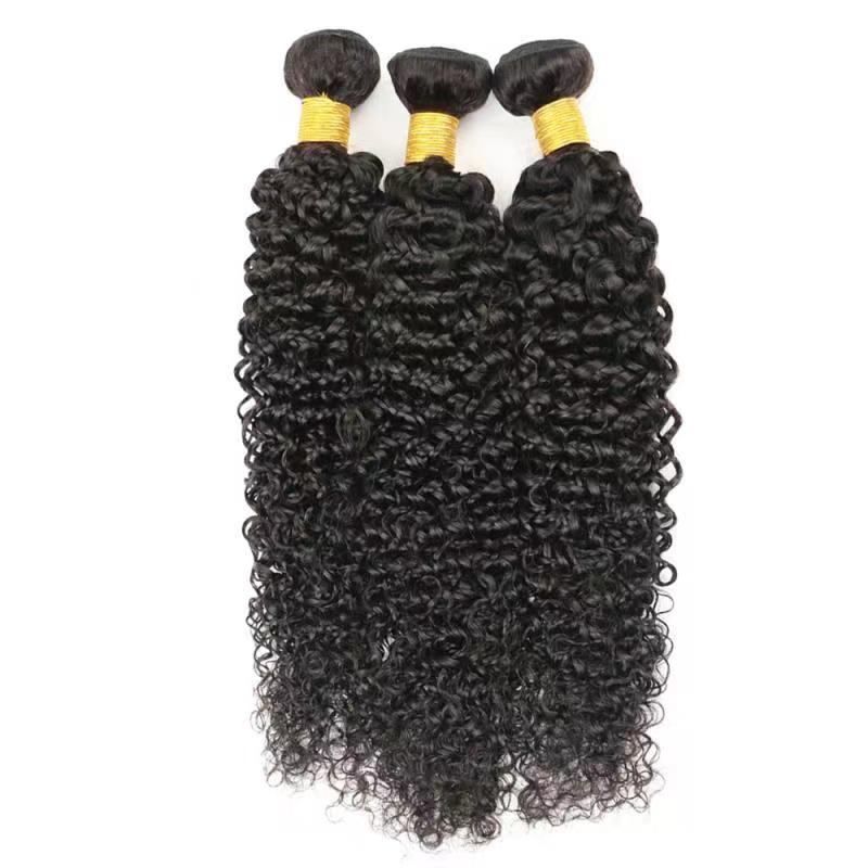 Kinky Curly 100% cheveux humains 3 faisceaux avec fermeture à lacet 4x4 noir naturel
