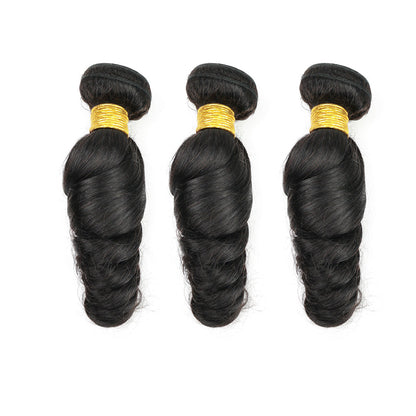 Loose Wave 100% Human Hair 3 Bundles With 13x4 Lace Frontal Natural Black