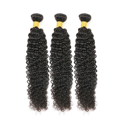 Deep Wave 100% cheveux humains 3 faisceaux avec 13x4 dentelle frontale noir naturel