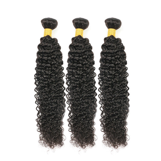 Deep Wave 100% cheveux humains 3 faisceaux avec 13x4 dentelle frontale noir naturel