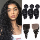 Loose Wave Remy Human Hair 3 Bundles With 4x4 Lace Closure Natural Black