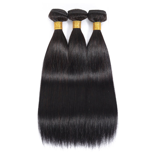 Cheveux raides 100% humains 3 faisceaux avec fermeture à lacet 4x4 noir naturel