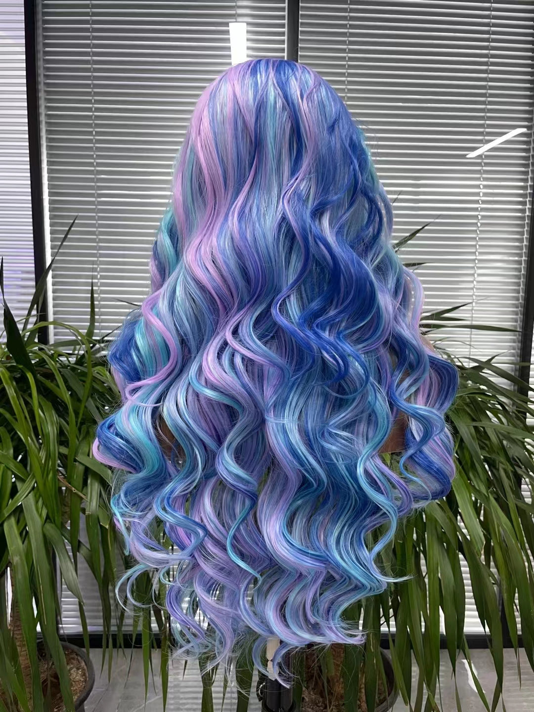 Special Blue MIX Purple Color Long Wave Wigs lace frontal Hair Wig