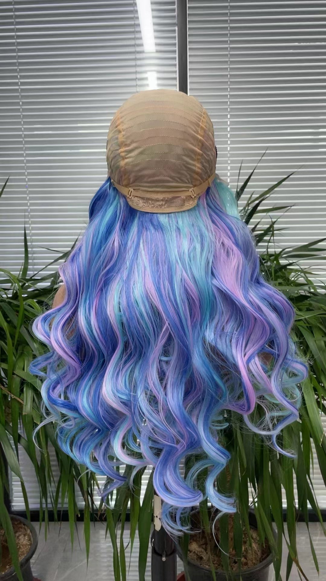 Special Blue MIX Purple Color Long Wave Wigs lace frontal Hair Wig