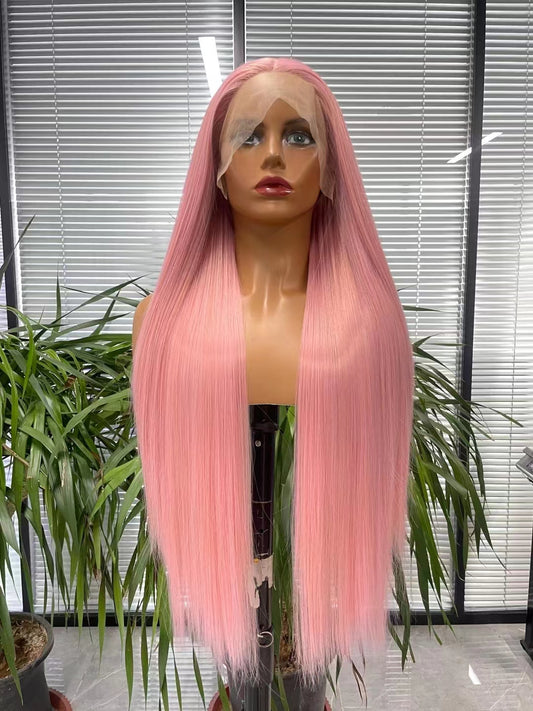 Pink Long Length Straight Wigs Natural Hair Wig