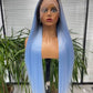 Perruque de cheveux naturels bleu longue longueur perruques droites