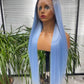 Blue long Length Straight Wigs Natural Hair Wig